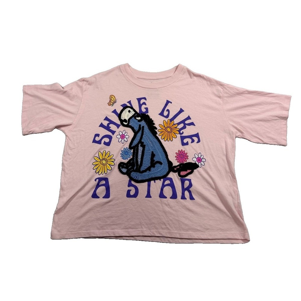 Disney Woman's Eeyore Crocheted Pink Winnie The Pooh T Shirt Sz M 7-8 Pink